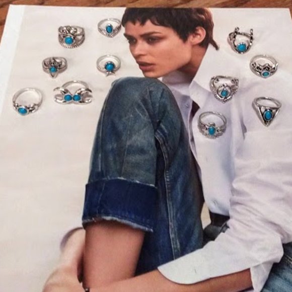 Silver Turquoise Stacking Ring Set - Picture 3 of 7